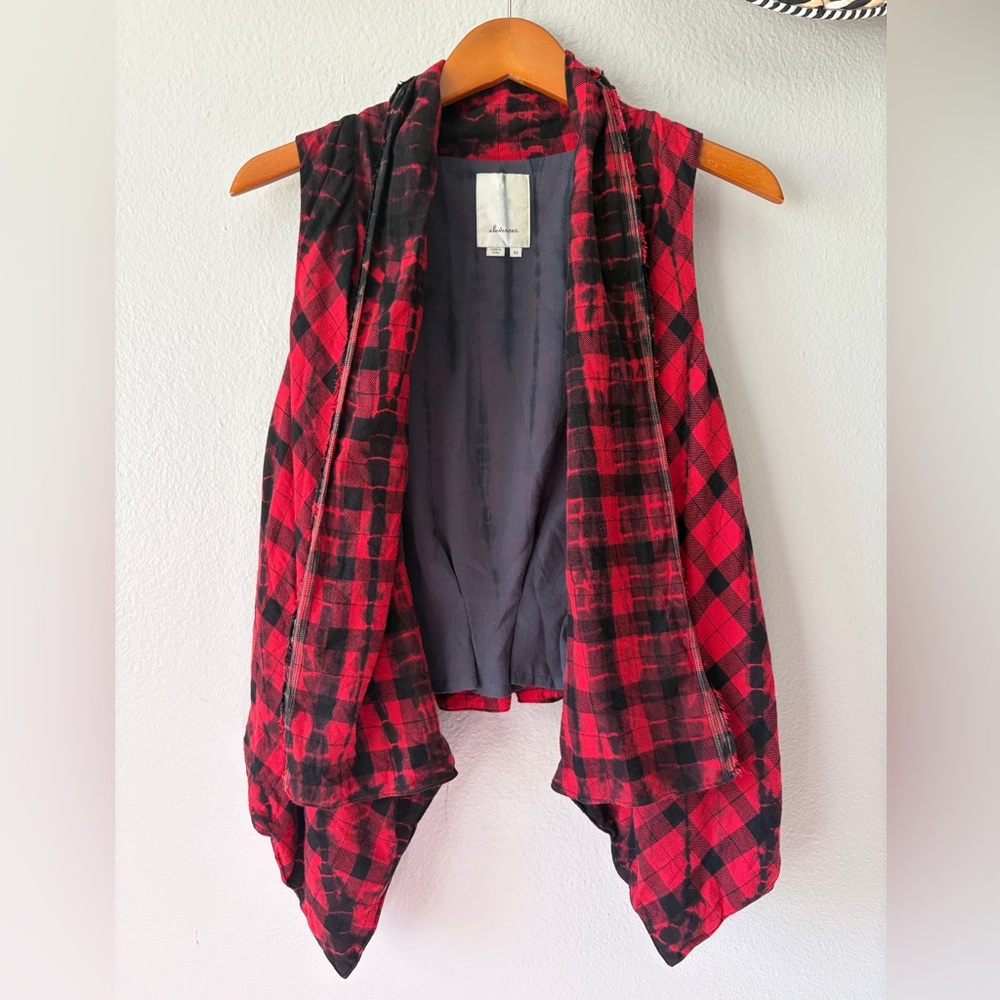 Elevenses Anthropologie Vest Red and Black Plaid Buffalo Check Women’s XS